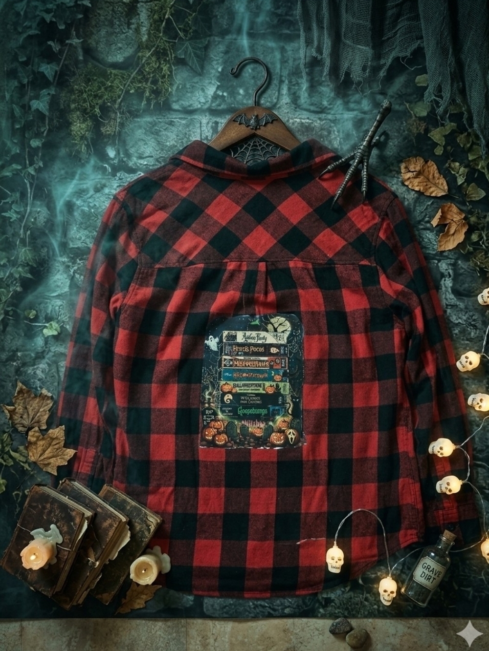 Womens Red and Black Buffalo Plaid Flannel Jacket With Hallowewn Design